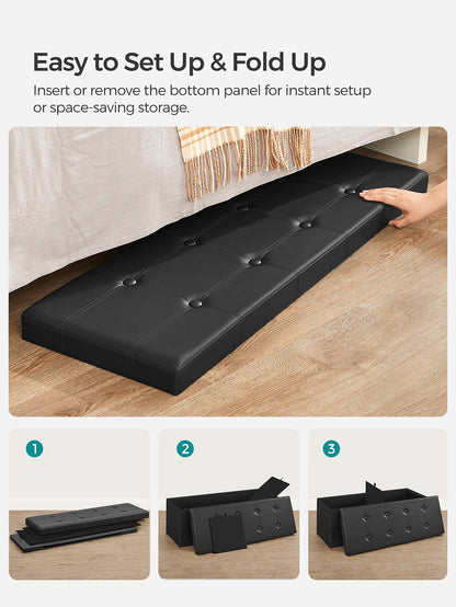 SONGMICS 43 Inches Folding Storage Ottoman Bench Storage Chest Footrest Padded Seat Faux Leather, Holds Up To 660 Lb, Beige, Black, Brown, Light Grey, Coffee Brown, Dark Gray