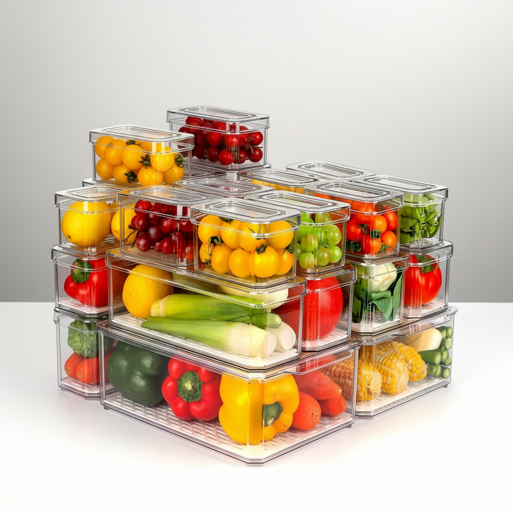 Stackable Fridge Organizer Bins with Lids