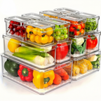 Stackable Fridge Organizer Bins with Lids