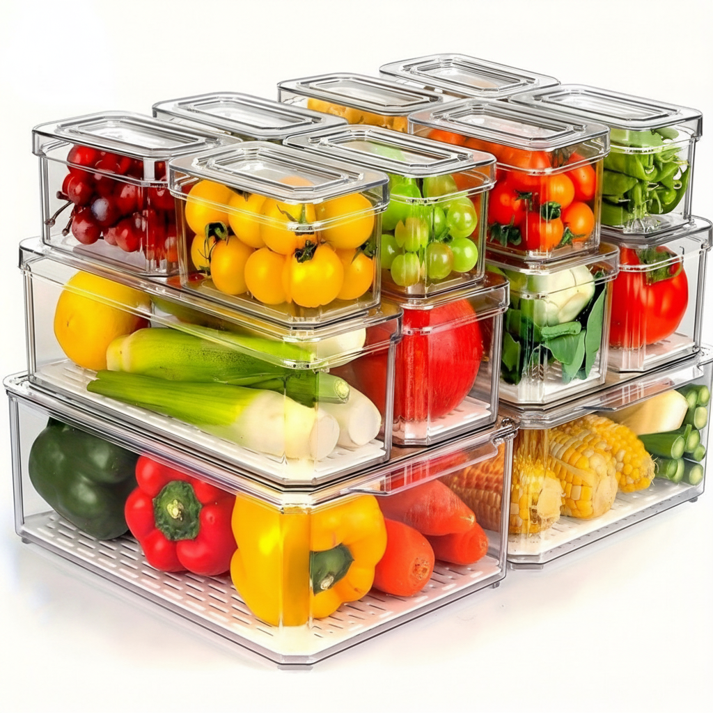 Stackable Fridge Organizer Bins with Lids