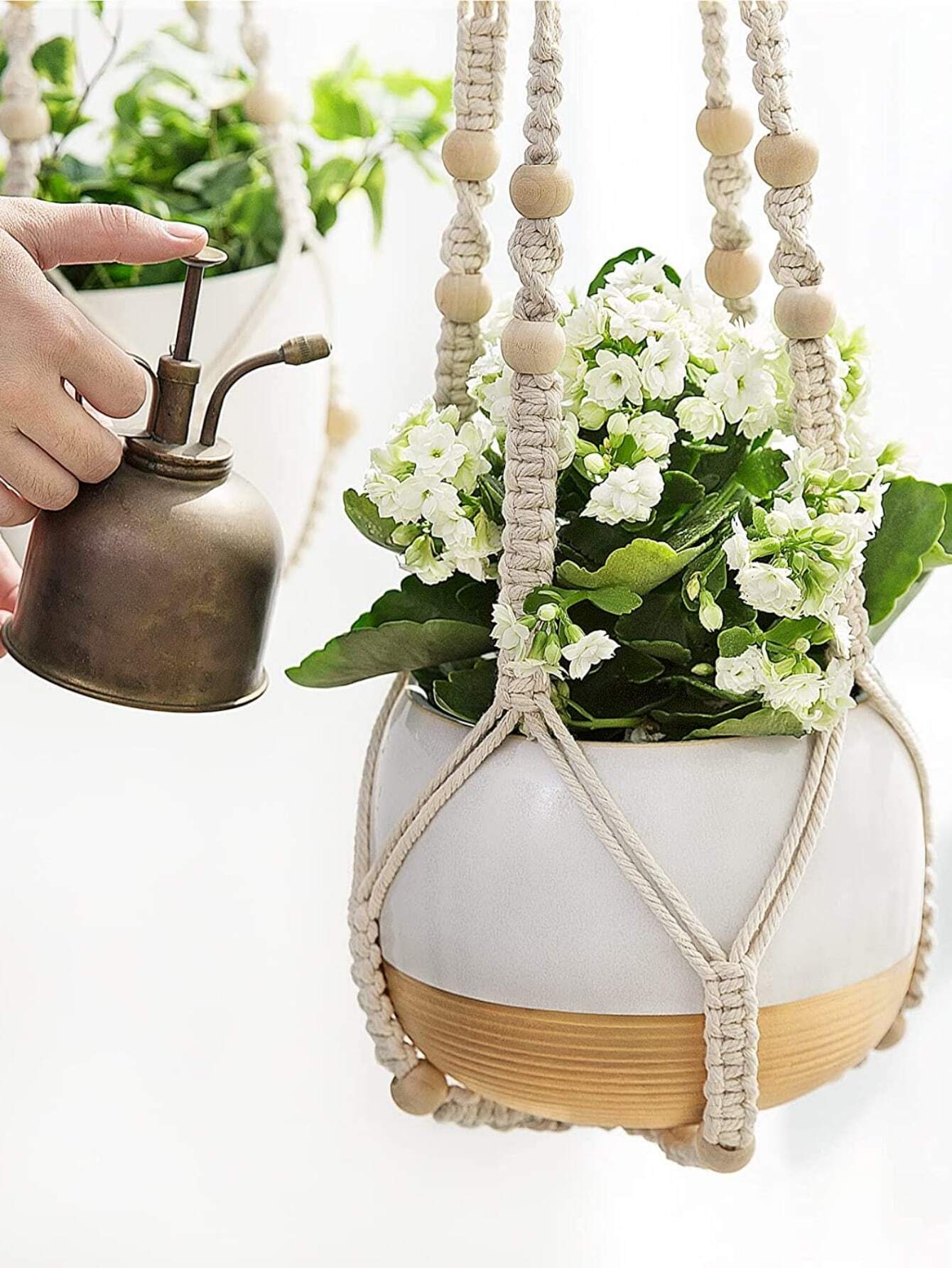 1pc Bead Decor Hanging Basket