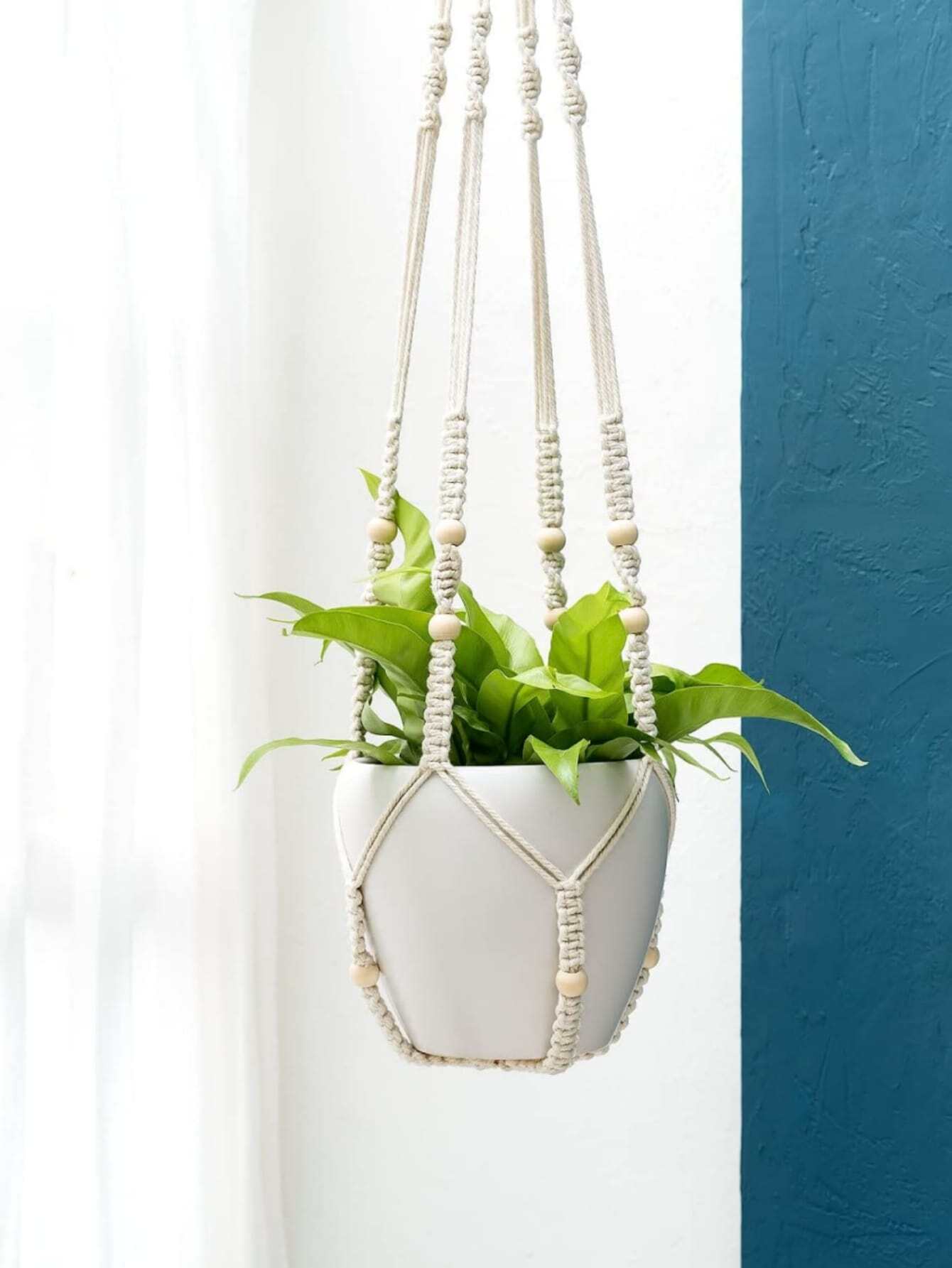 1pc Bead Decor Hanging Basket