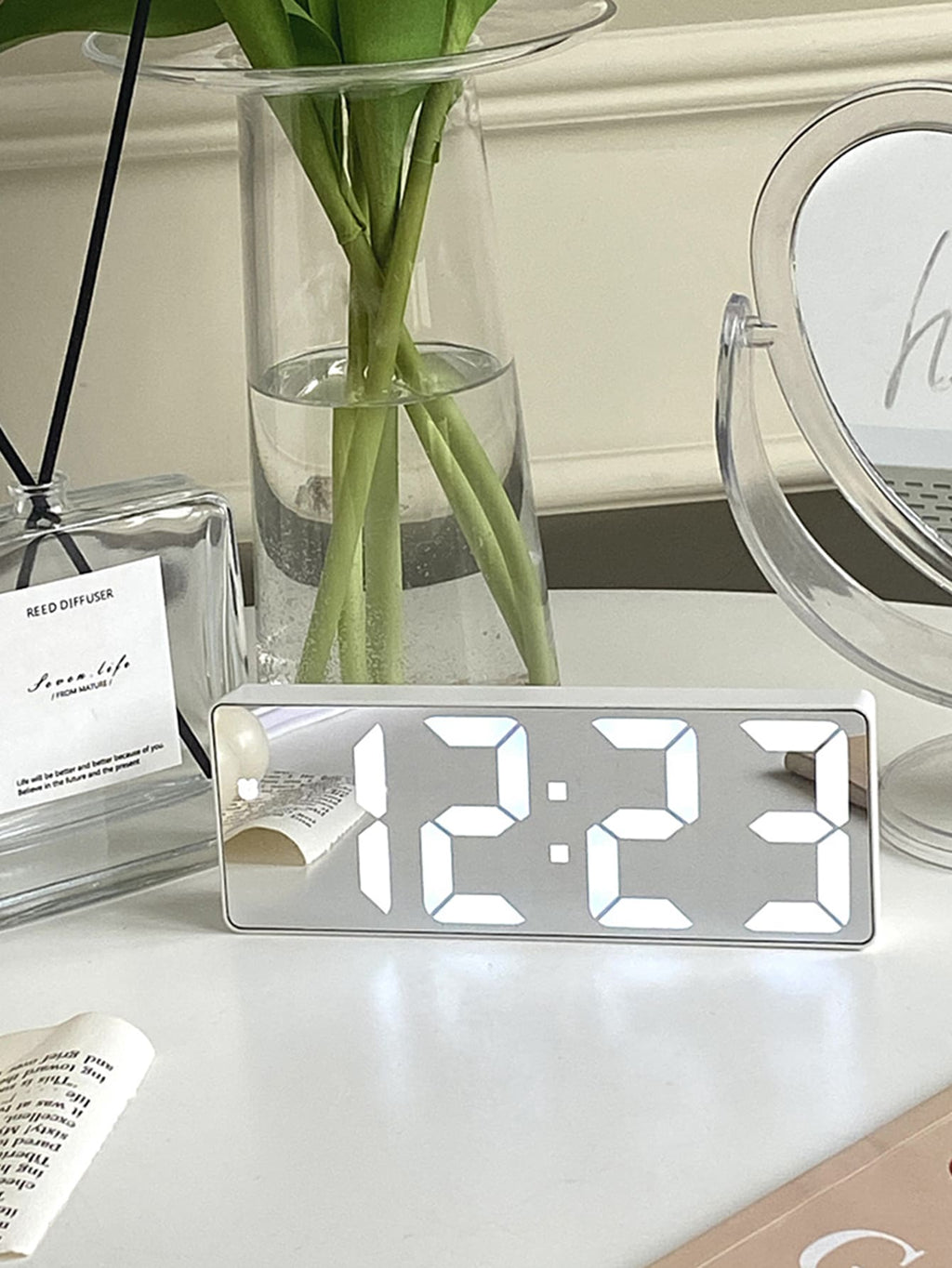 LED Mirror Desk Clock | Digital Alarm Clock with Night Light | MIRA
