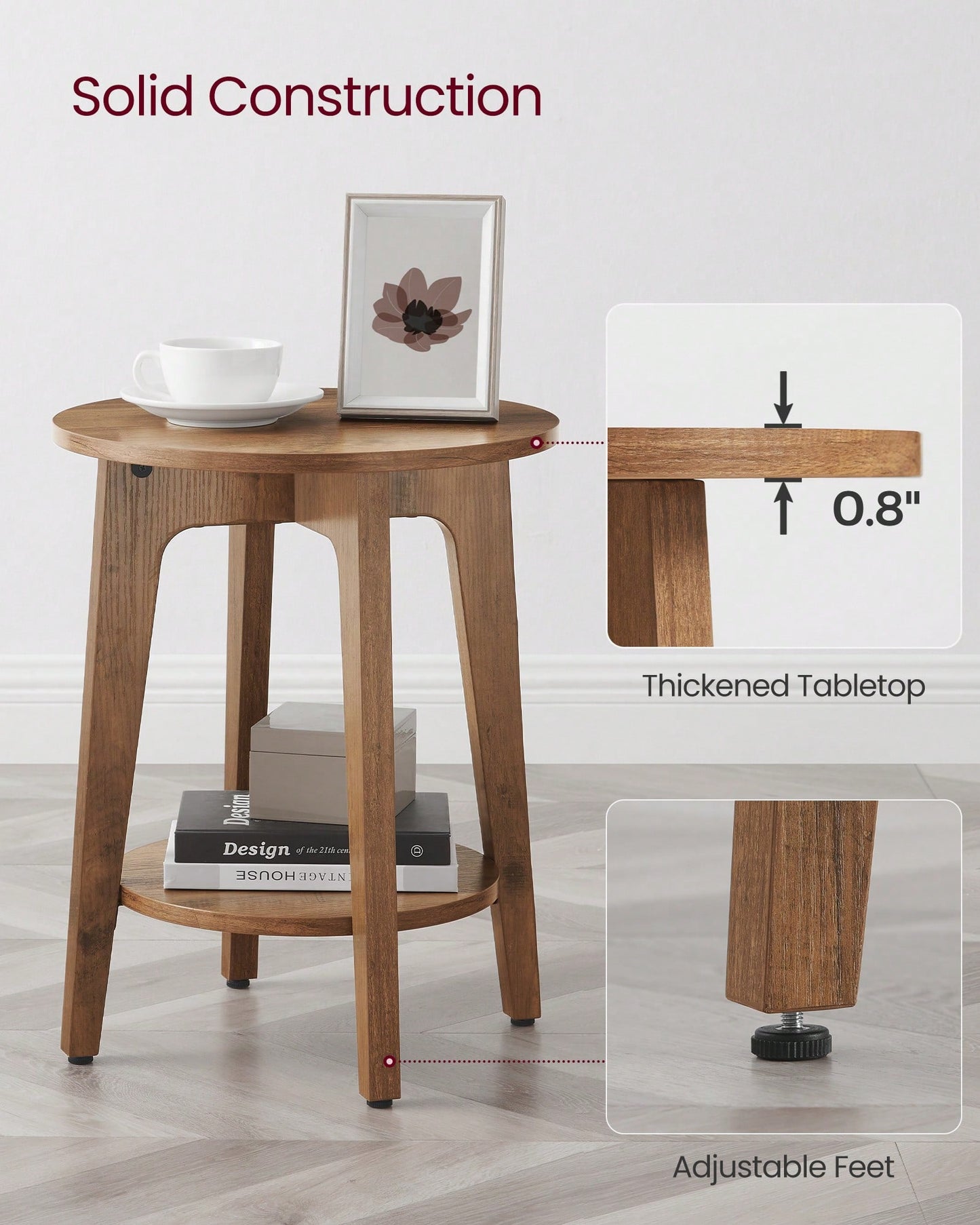 VASAGLE Round End Table With Lower Shelf, Side Table, Nightstand For Small Spaces, 15.8 X15.8 X 19.7 Inches, Room Decor, Grey And Brown