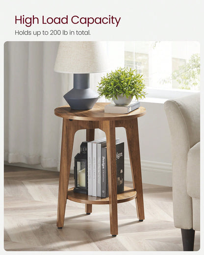 VASAGLE Round End Table With Lower Shelf, Side Table, Nightstand For Small Spaces, 15.8 X15.8 X 19.7 Inches, Room Decor, Grey And Brown
