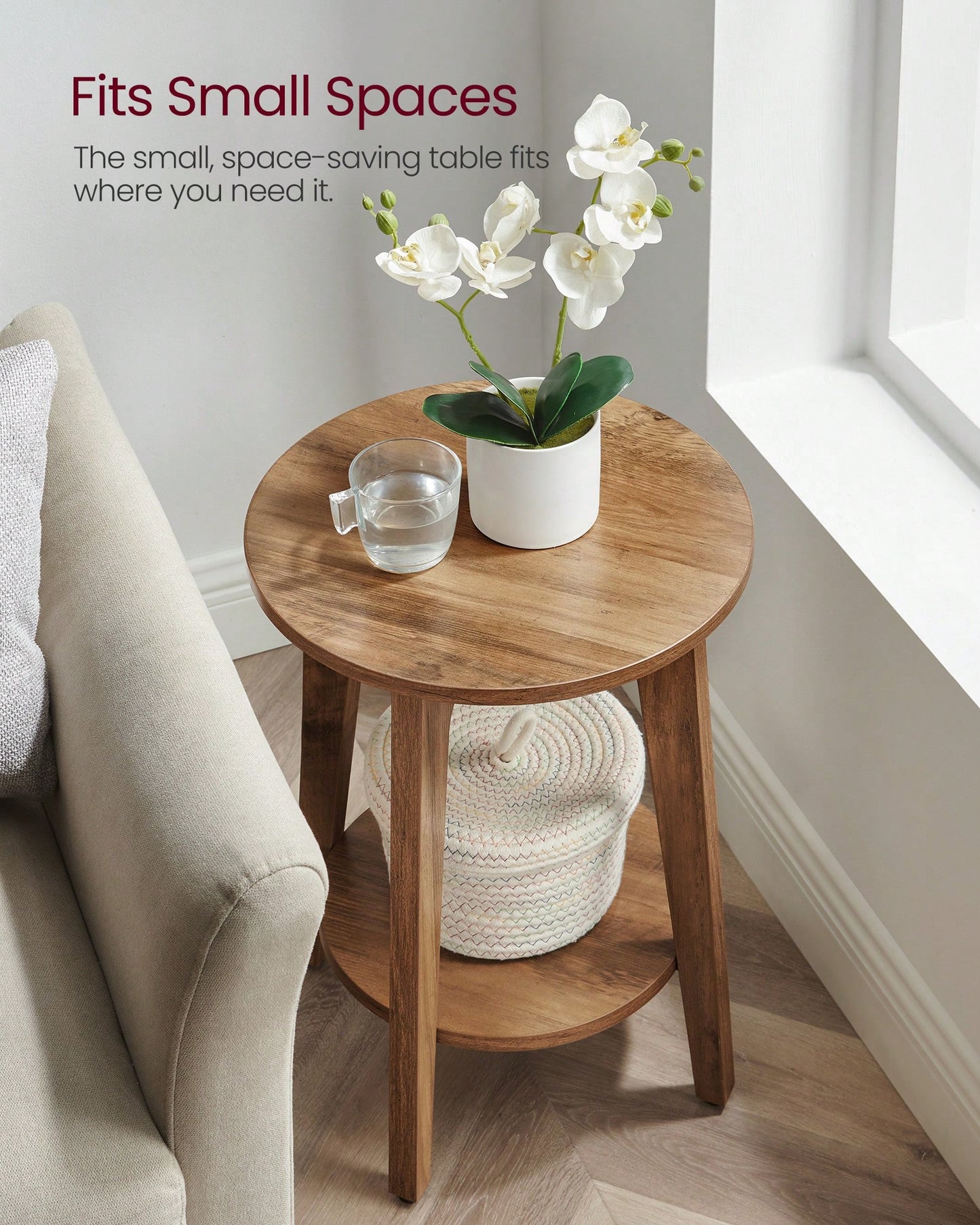 VASAGLE Round End Table With Lower Shelf, Side Table, Nightstand For Small Spaces, 15.8 X15.8 X 19.7 Inches, Room Decor, Grey And Brown