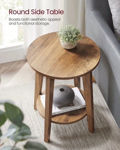 VASAGLE Round End Table With Lower Shelf, Side Table, Nightstand For Small Spaces, 15.8 X15.8 X 19.7 Inches, Room Decor, Grey And Brown