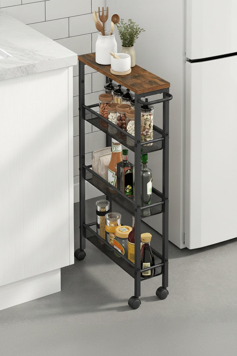 4-Tier Slim Rolling Storage Cart | Metal Mobile Shelving with Handle – MIRA