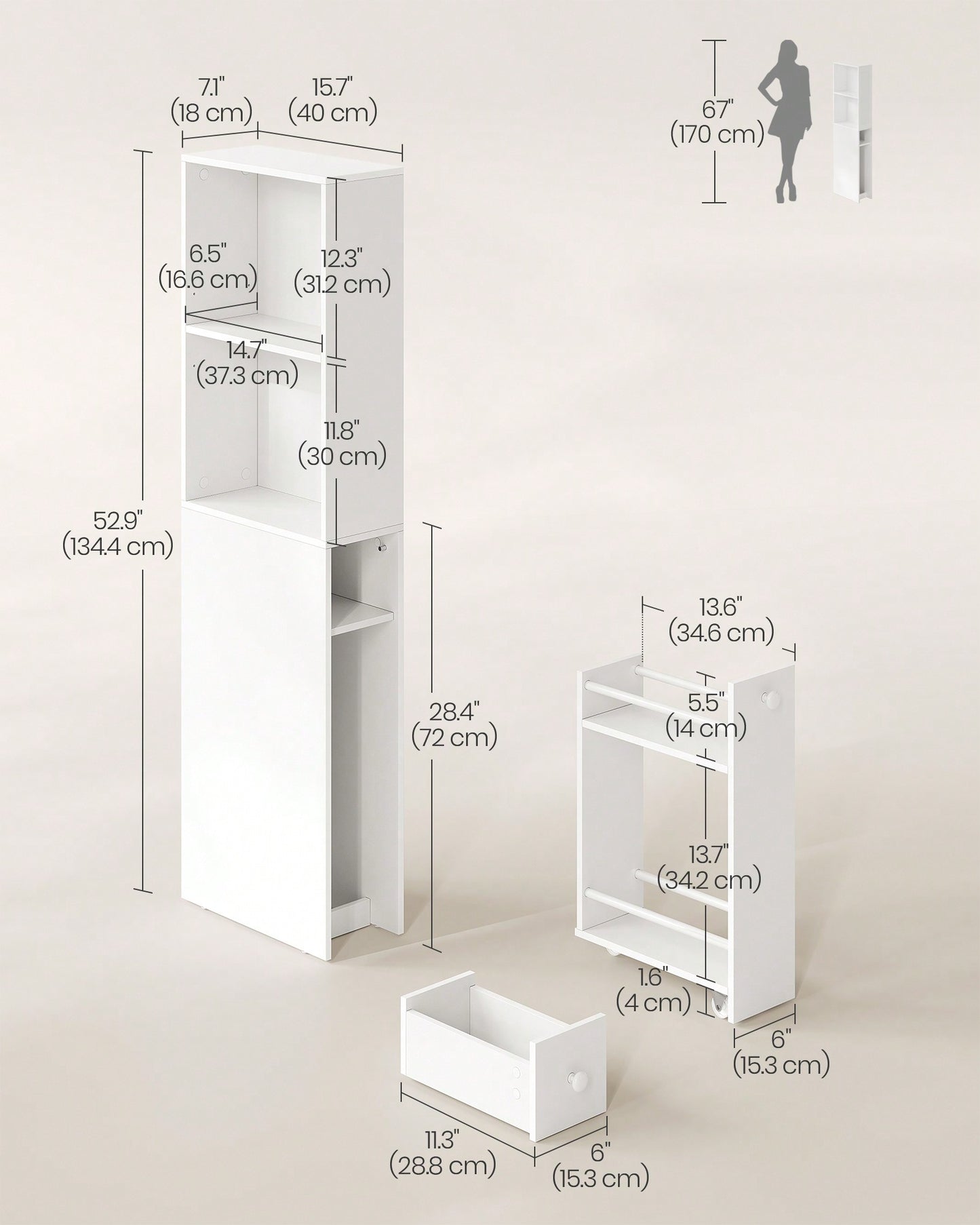 VASAGLE Slim Bathroom Storage Cabinet, Narrow Bathroom Cabinet, Freestanding Cabinet With Storage Drawers And Adjustable Shelf, For Small Spaces, Modern Style Classic White
