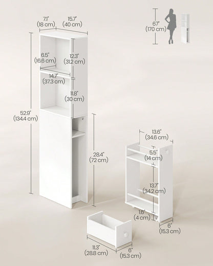 VASAGLE Slim Bathroom Storage Cabinet, Narrow Bathroom Cabinet, Freestanding Cabinet With Storage Drawers And Adjustable Shelf, For Small Spaces, Modern Style Classic White
