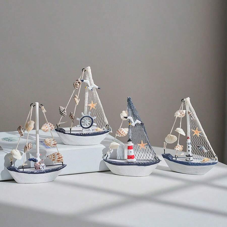 1pc Ocean-Style Shell Crack Boat Ornaments, Creative Wooden Sailboat Model Knick-Knacks, Creative Decorative Handicraft Boats, Craft Decoration Ornament, Desktop Decor(Hand-Made Works May Have Slight Defects, Do Not Affect The Use, If You Mind, Carefully
