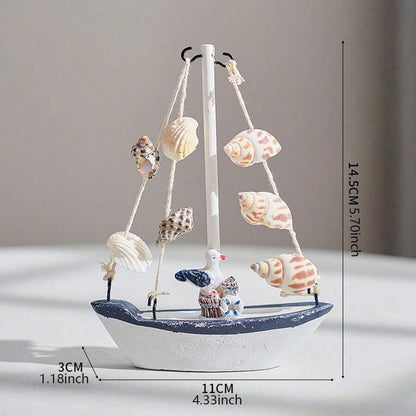 1pc Ocean-Style Shell Crack Boat Ornaments, Creative Wooden Sailboat Model Knick-Knacks, Creative Decorative Handicraft Boats, Craft Decoration Ornament, Desktop Decor(Hand-Made Works May Have Slight Defects, Do Not Affect The Use, If You Mind, Carefully