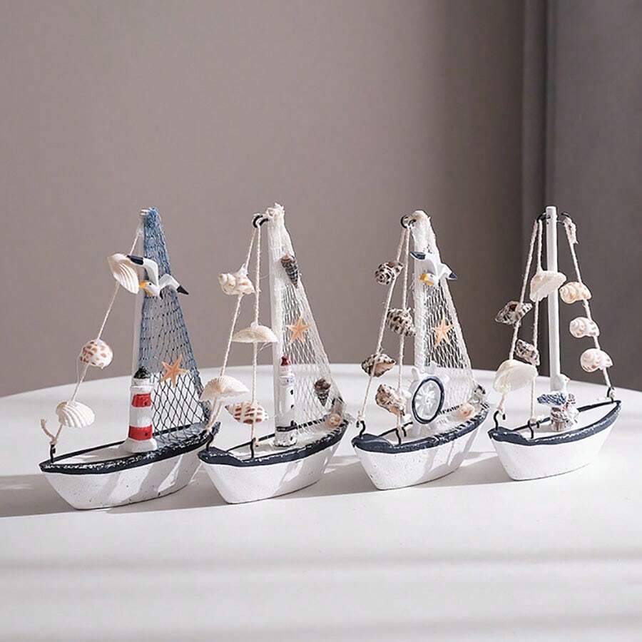 1pc Ocean-Style Shell Crack Boat Ornaments, Creative Wooden Sailboat Model Knick-Knacks, Creative Decorative Handicraft Boats, Craft Decoration Ornament, Desktop Decor(Hand-Made Works May Have Slight Defects, Do Not Affect The Use, If You Mind, Carefully