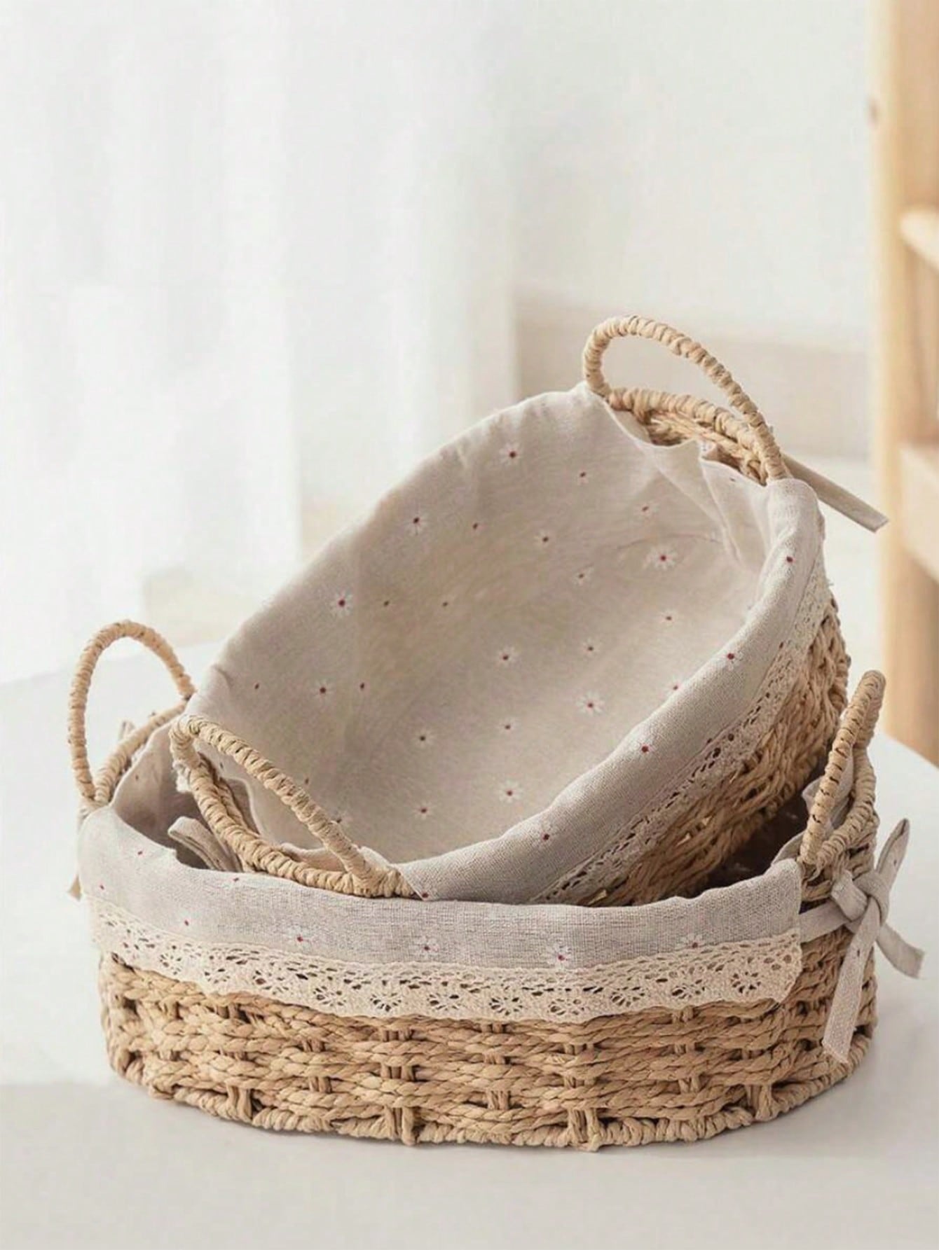 Paper Woven Storage Basket with Handle | Lace Decor Organizer | MIRA