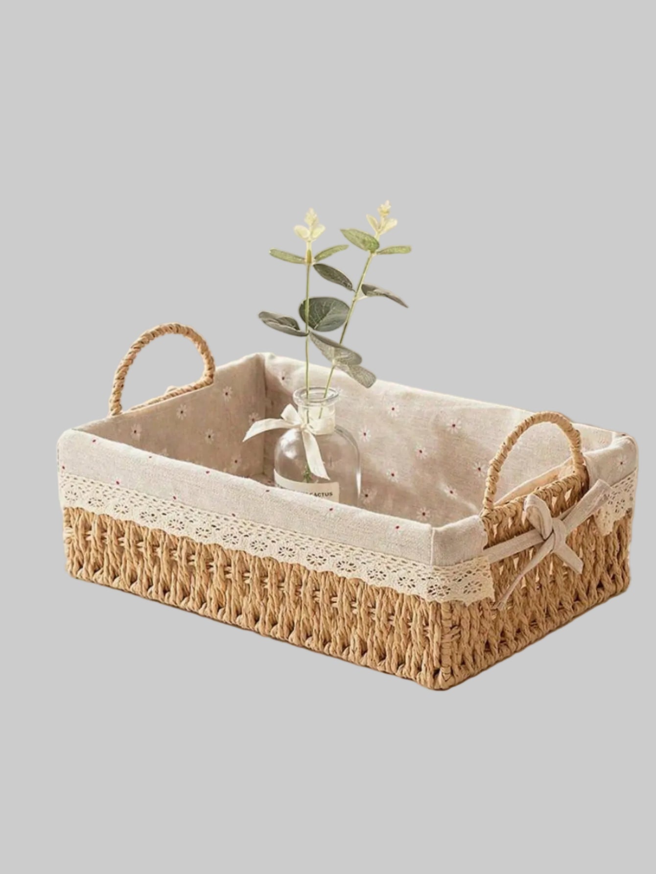 Paper Woven Storage Basket with Handle | Lace Decor Organizer | MIRA