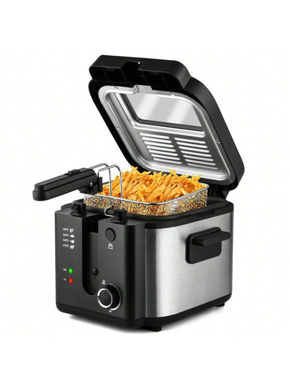 SUSTEAS Deep Fryer With Basket, 1500W Electric Deep Fryers For Home Use With Temperature Control, Removable Lid And 2.5L Non-Stick Inner Pot Easy To Clean 304 Stainless Steel