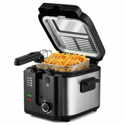 SUSTEAS Deep Fryer With Basket, 1500W Electric Deep Fryers For Home Use With Temperature Control, Removable Lid And 2.5L Non-Stick Inner Pot Easy To Clean 304 Stainless Steel