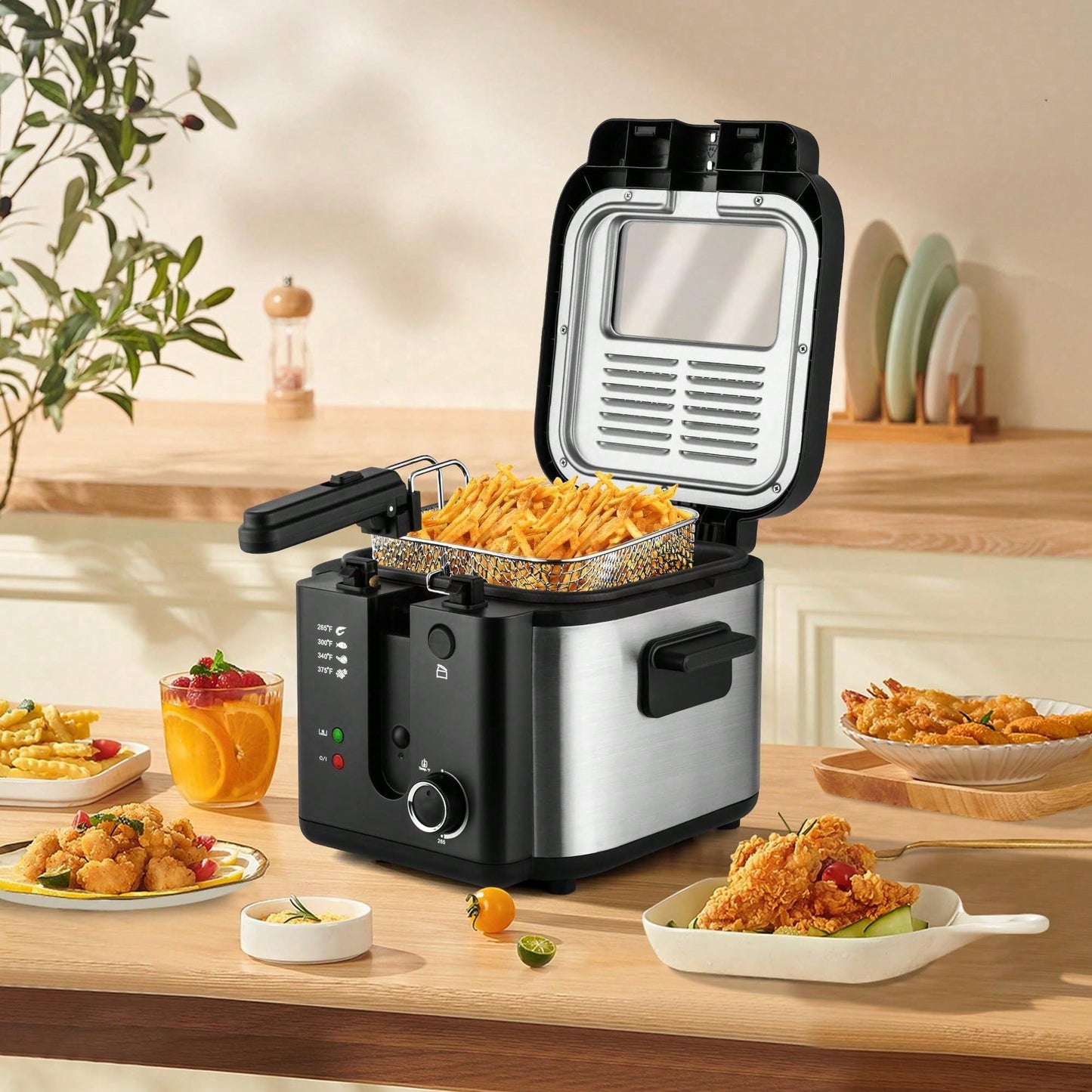 SUSTEAS Deep Fryer With Basket, 1500W Electric Deep Fryers For Home Use With Temperature Control, Removable Lid And 2.5L Non-Stick Inner Pot Easy To Clean 304 Stainless Steel