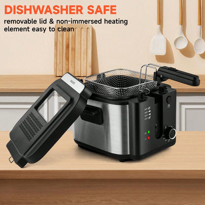SUSTEAS Deep Fryer With Basket, 1500W Electric Deep Fryers For Home Use With Temperature Control, Removable Lid And 2.5L Non-Stick Inner Pot Easy To Clean 304 Stainless Steel