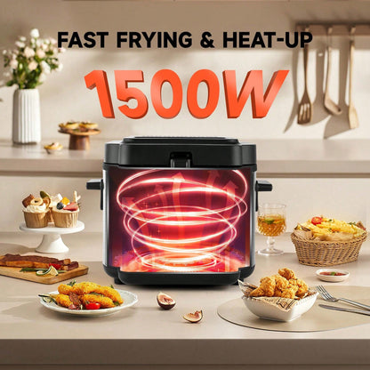 SUSTEAS Deep Fryer With Basket, 1500W Electric Deep Fryers For Home Use With Temperature Control, Removable Lid And 2.5L Non-Stick Inner Pot Easy To Clean 304 Stainless Steel
