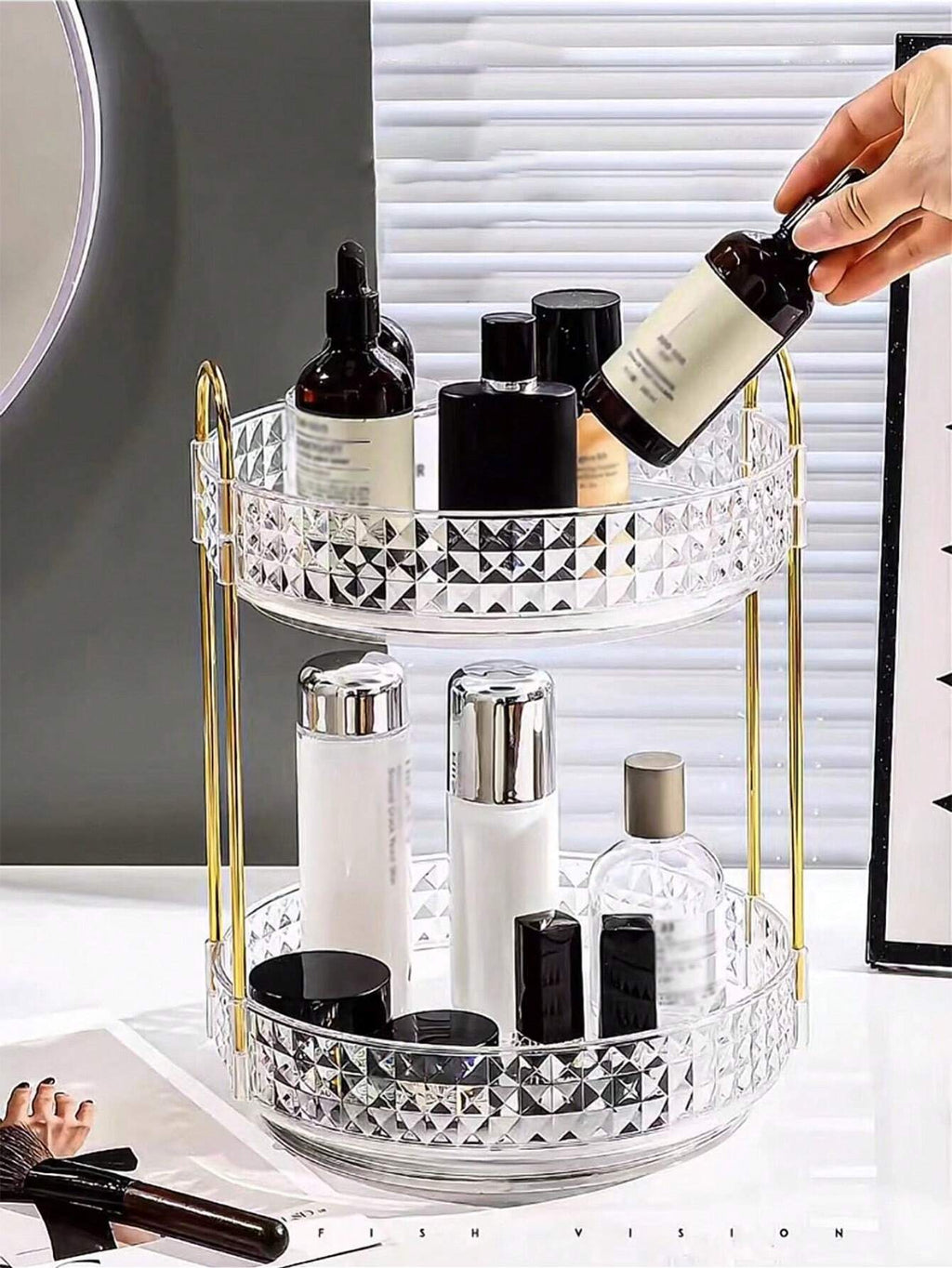 360° Rotating Makeup Organizer – Carousel Spinning Rack for Vanity | MIRA