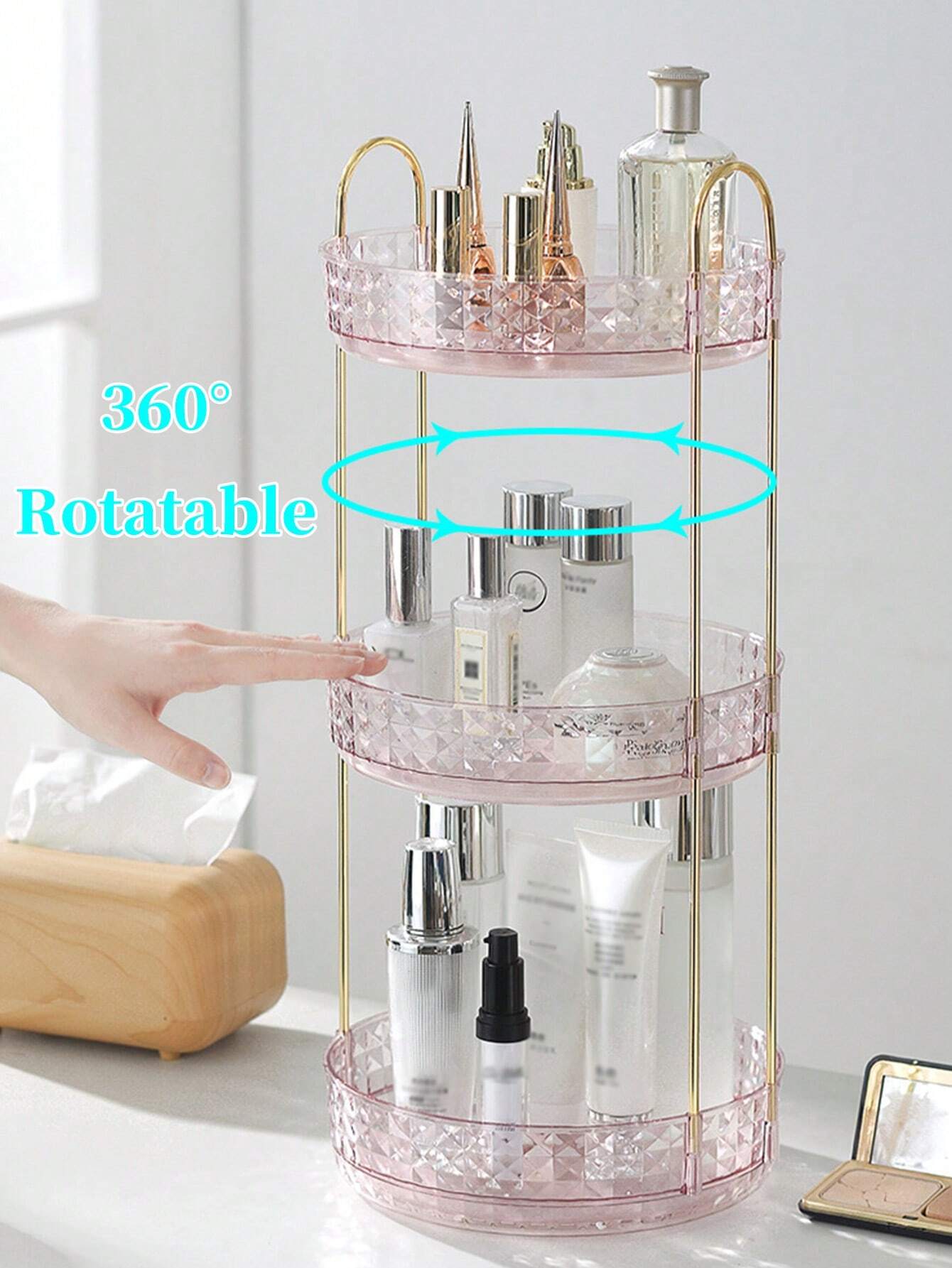 360° Rotating Makeup Organizer – Carousel Spinning Rack for Vanity | MIRA