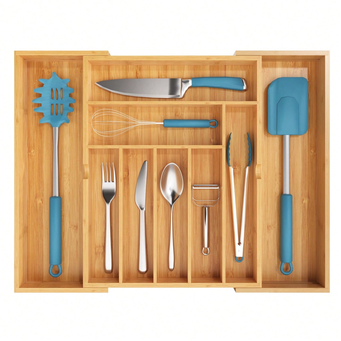 1 Pc Kitchen Expandable Bamboo Drawer Organizer Kitchen Organiser Adjustable Cutlery Tray For Kitchen Utensils, Flatware,Silverware, Jewelry Box, Storage Box
