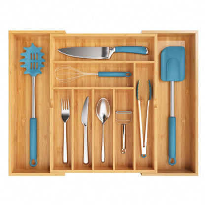1 Pc Kitchen Expandable Bamboo Drawer Organizer Kitchen Organiser Adjustable Cutlery Tray For Kitchen Utensils, Flatware,Silverware, Jewelry Box, Storage Box