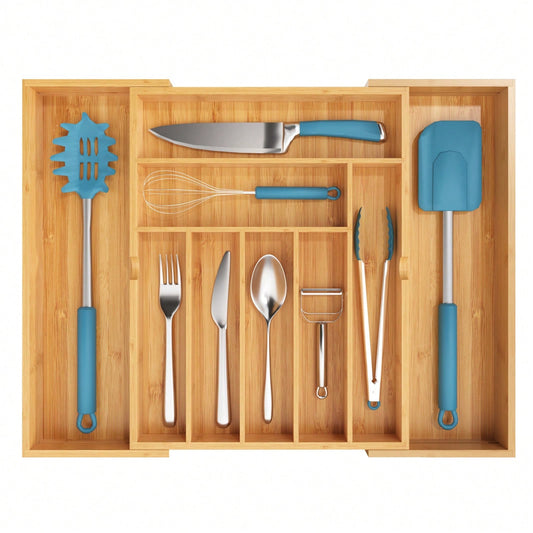 1 Pc Kitchen Expandable Bamboo Drawer Organizer Kitchen Organiser Adjustable Cutlery Tray For Kitchen Utensils, Flatware,Silverware, Jewelry Box, Storage Box