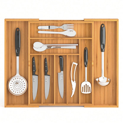 1 Pc Kitchen Expandable Bamboo Drawer Organizer Kitchen Organiser Adjustable Cutlery Tray For Kitchen Utensils, Flatware,Silverware, Jewelry Box, Storage Box