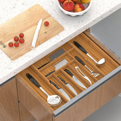 1 Pc Kitchen Expandable Bamboo Drawer Organizer Kitchen Organiser Adjustable Cutlery Tray For Kitchen Utensils, Flatware,Silverware, Jewelry Box, Storage Box