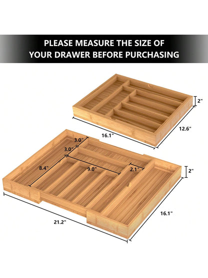 1 Pc Kitchen Expandable Bamboo Drawer Organizer Kitchen Organiser Adjustable Cutlery Tray For Kitchen Utensils, Flatware,Silverware, Jewelry Box, Storage Box