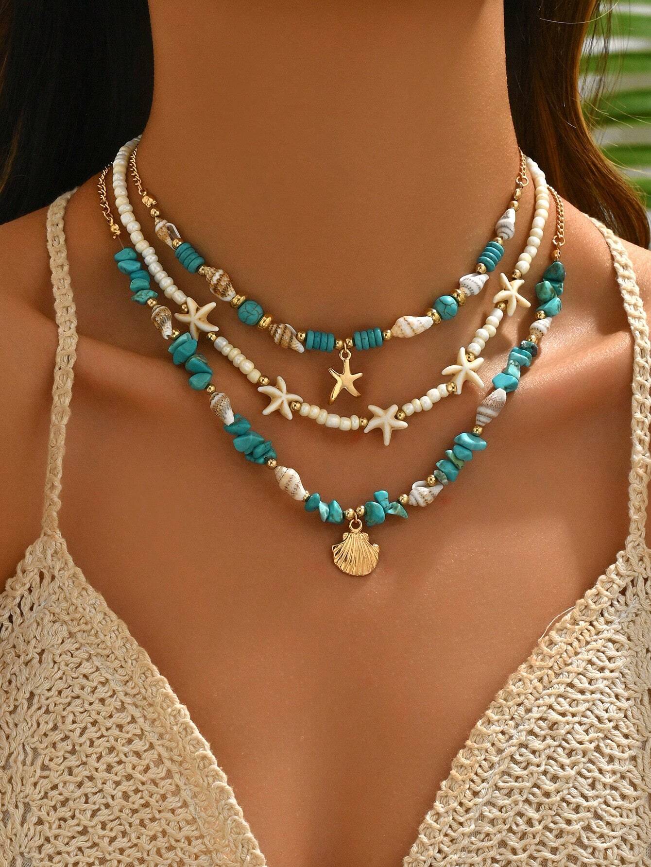 Gold Layered Bead Chain Necklace Set for Women – Boho Style | MIRA