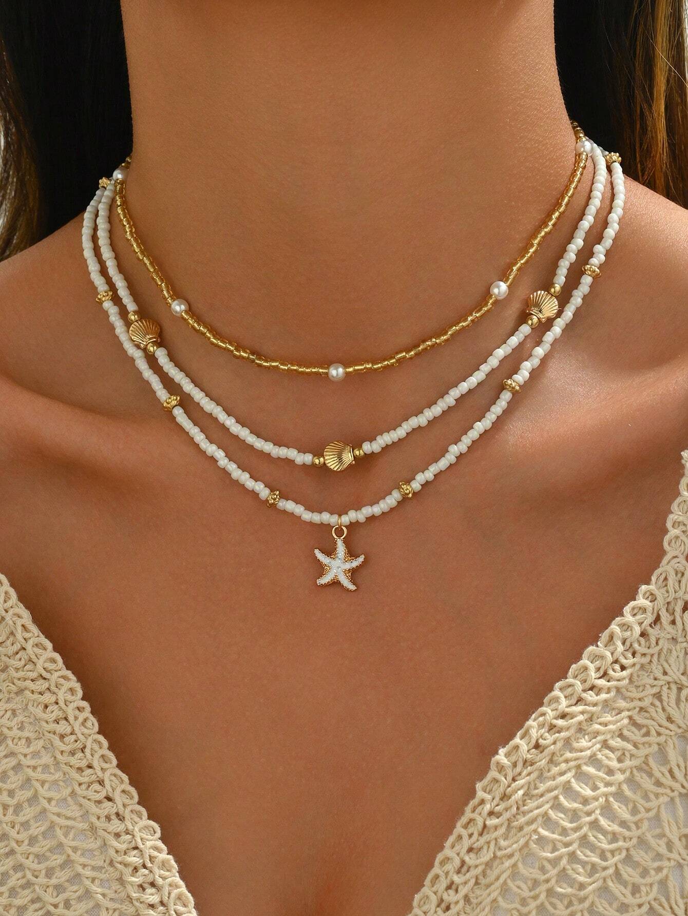 Gold Layered Bead Chain Necklace Set for Women – Boho Style | MIRA