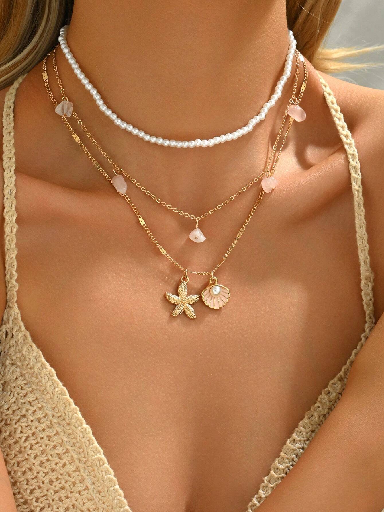 Gold Layered Bead Chain Necklace Set for Women – Boho Style | MIRA