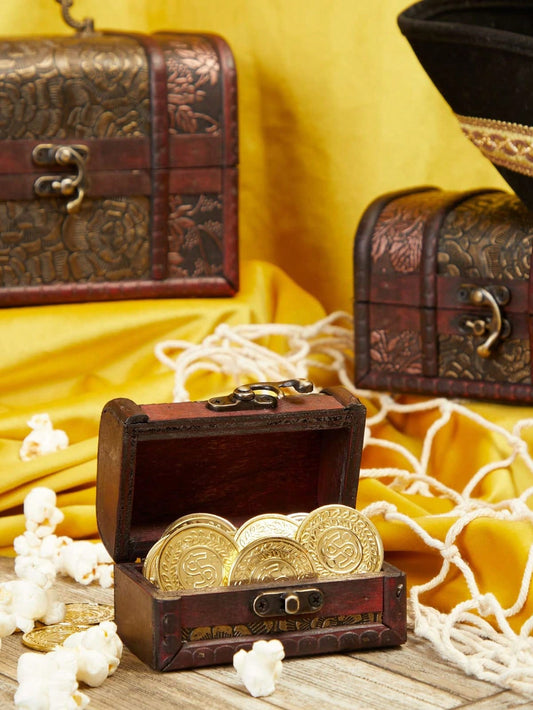 3pcs Vintage Wooden Treasure Chest, Jewelry Box, Decorative Retro Style Jewelry Storage Box, Home Decor, Christmas Gift, New Year Gift, Gift For Men And Women