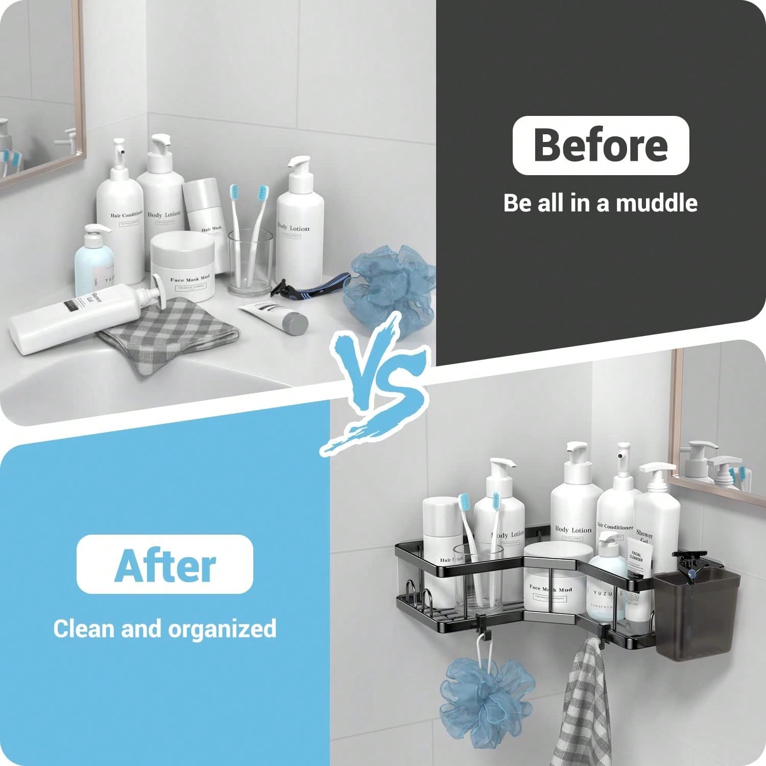 Adhesive Corner Shower Caddy 2-Pack – No Drill, Rustproof | MIRA