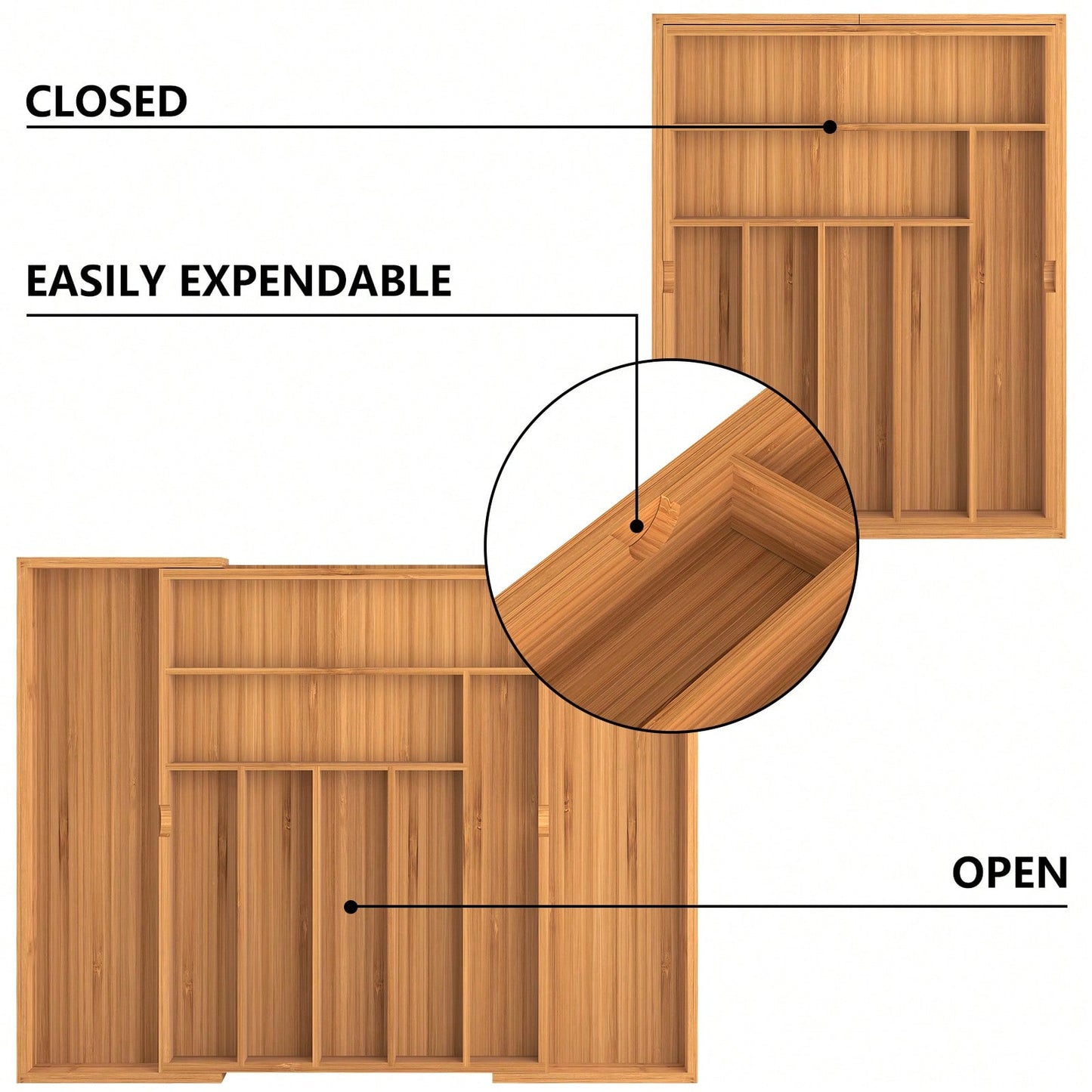 1 Pc Kitchen Expandable Bamboo Drawer Organizer Kitchen Organiser Adjustable Cutlery Tray For Kitchen Utensils, Flatware,Silverware, Jewelry Box, Storage Box