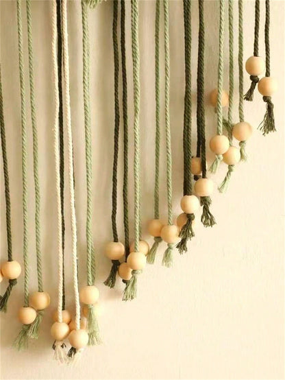 Christmas 1pc Leaf & Feather Macrame Wall Hanging Decoration, Handmade Cotton Rope Wooden Bead Boho Style Art Wall Decor, Suitable For Home, Office, Living Room, Bedroom Home Decor Gift For New Year