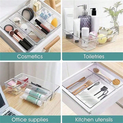 4/8/13/18/25/37 PCS Plastic Square Transparent Divided Storage Boxes, Large Capacity 4 Sizes Multi-Functional Household Organizer Boxes For Kitchen, Bathroom, Office, Bedroom, Cutlery, Cosmetics, School Supplies, Living Goods