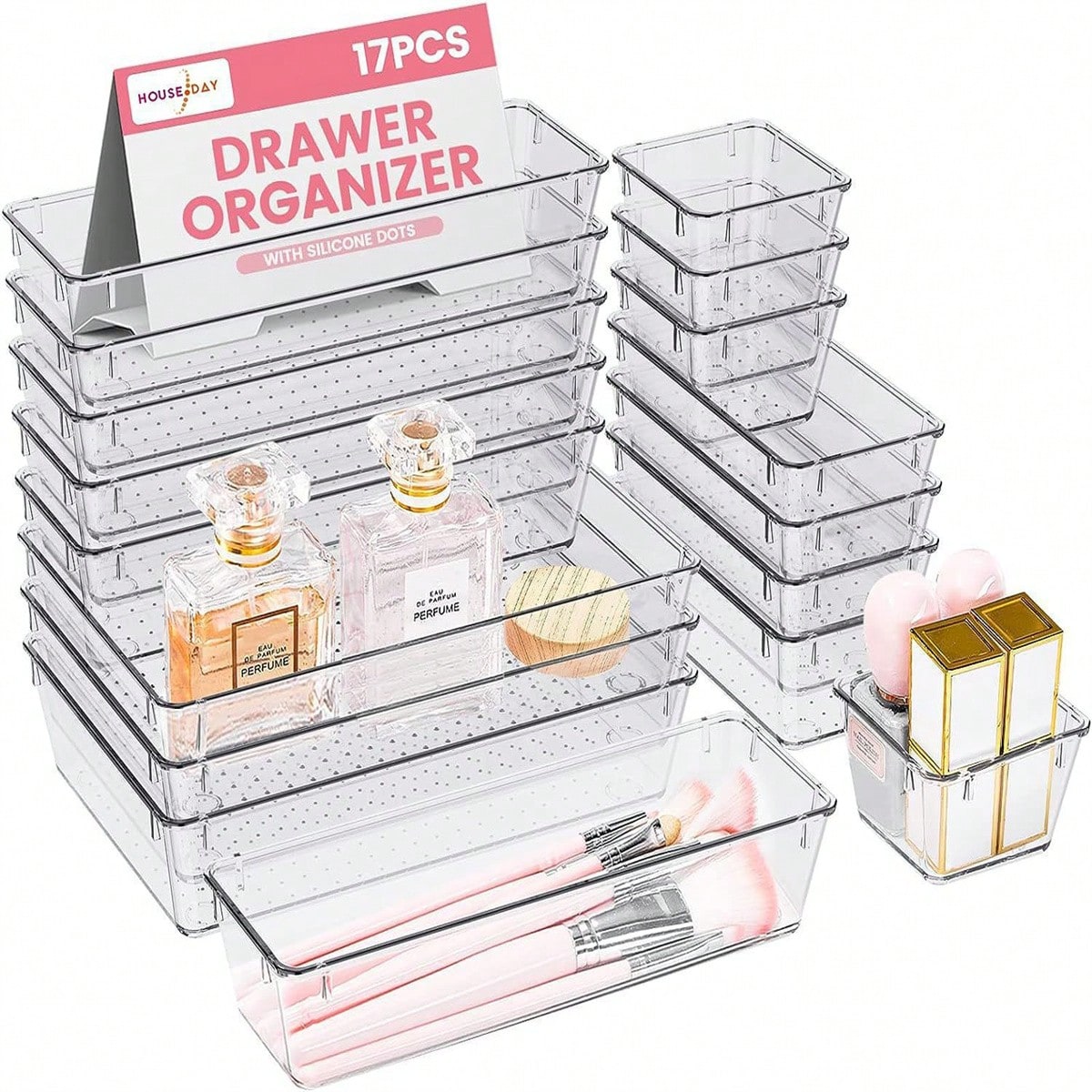 4/8/13/18/25/37 PCS Plastic Square Transparent Divided Storage Boxes, Large Capacity 4 Sizes Multi-Functional Household Organizer Boxes For Kitchen, Bathroom, Office, Bedroom, Cutlery, Cosmetics, School Supplies, Living Goods