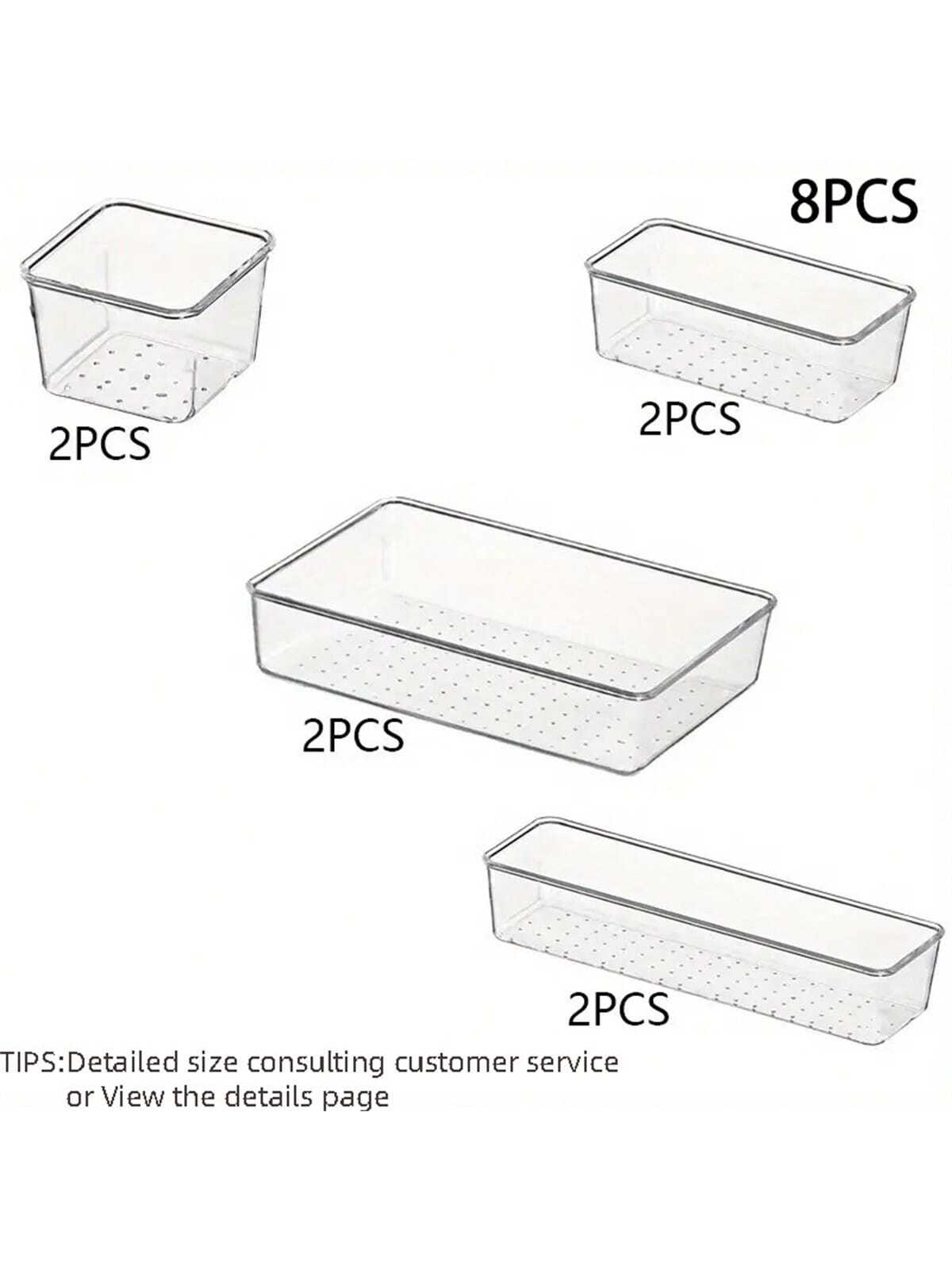4/8/13/18/25/37 PCS Plastic Square Transparent Divided Storage Boxes, Large Capacity 4 Sizes Multi-Functional Household Organizer Boxes For Kitchen, Bathroom, Office, Bedroom, Cutlery, Cosmetics, School Supplies, Living Goods