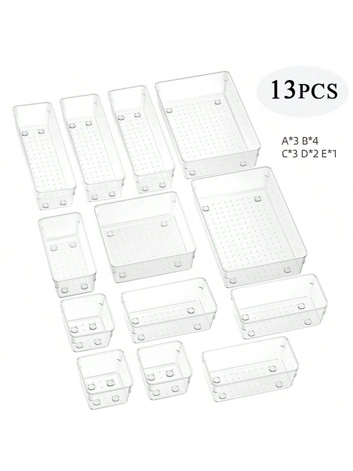 4/8/13/18/25/37 PCS Plastic Square Transparent Divided Storage Boxes, Large Capacity 4 Sizes Multi-Functional Household Organizer Boxes For Kitchen, Bathroom, Office, Bedroom, Cutlery, Cosmetics, School Supplies, Living Goods