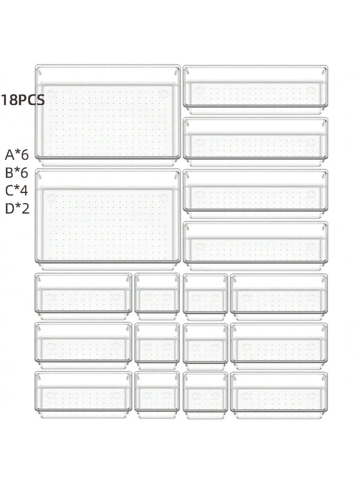 4/8/13/18/25/37 PCS Plastic Square Transparent Divided Storage Boxes, Large Capacity 4 Sizes Multi-Functional Household Organizer Boxes For Kitchen, Bathroom, Office, Bedroom, Cutlery, Cosmetics, School Supplies, Living Goods