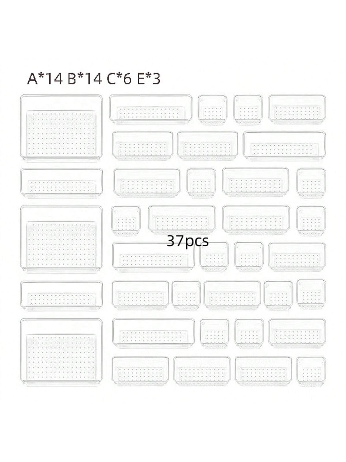 4/8/13/18/25/37 PCS Plastic Square Transparent Divided Storage Boxes, Large Capacity 4 Sizes Multi-Functional Household Organizer Boxes For Kitchen, Bathroom, Office, Bedroom, Cutlery, Cosmetics, School Supplies, Living Goods