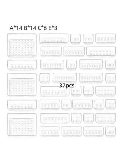 4/8/13/18/25/37 PCS Plastic Square Transparent Divided Storage Boxes, Large Capacity 4 Sizes Multi-Functional Household Organizer Boxes For Kitchen, Bathroom, Office, Bedroom, Cutlery, Cosmetics, School Supplies, Living Goods