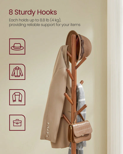 VASAGLE Coat Rack, Free Standing Coat Stand, Hall Coat Tree With 8 Hooks And Storage Shelf, 67.1 Inch Tall, For Coats, Hats, Bags, For Entryway, Hallway, Bedroom