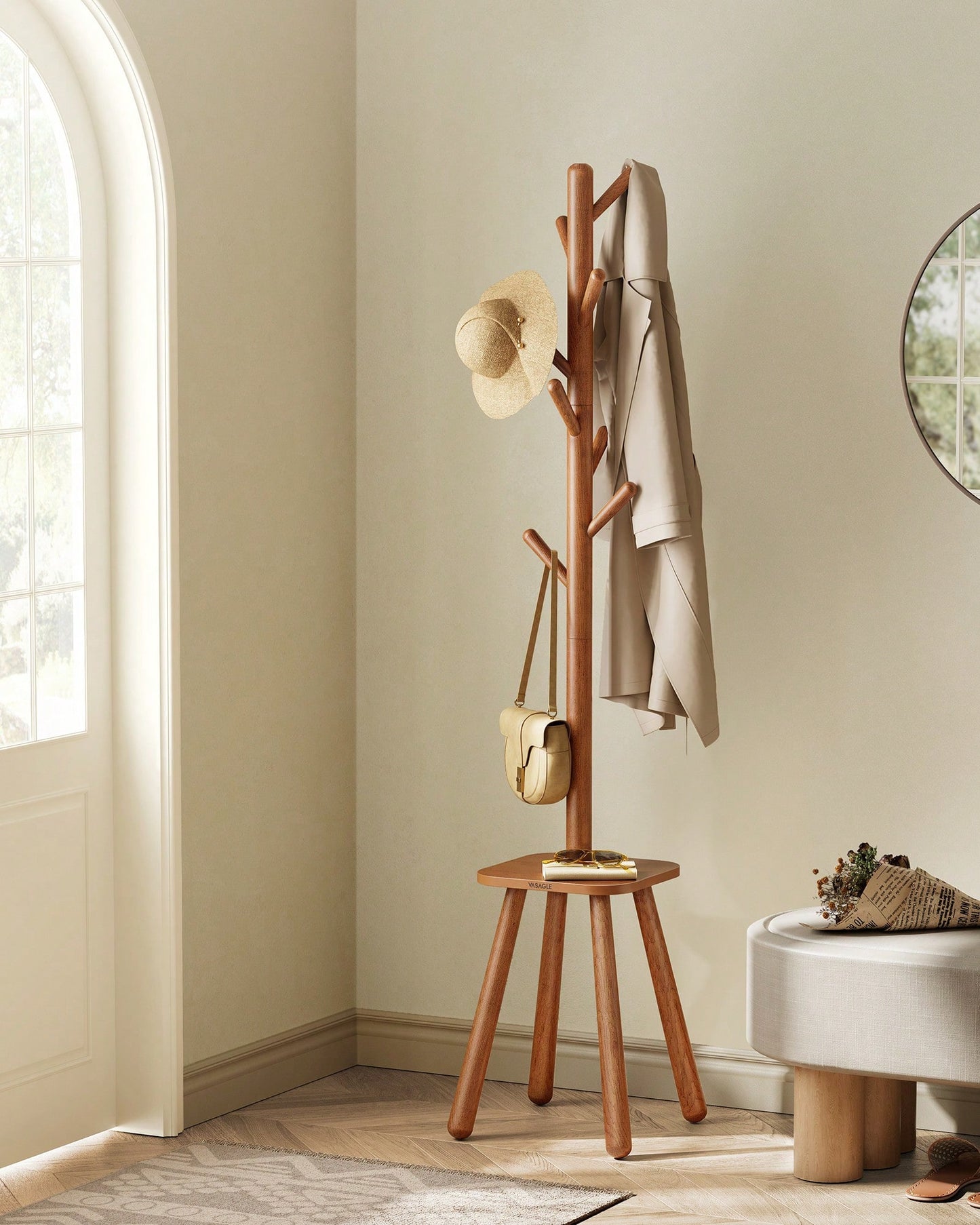 VASAGLE Coat Rack, Free Standing Coat Stand, Hall Coat Tree With 8 Hooks And Storage Shelf, 67.1 Inch Tall, For Coats, Hats, Bags, For Entryway, Hallway, Bedroom