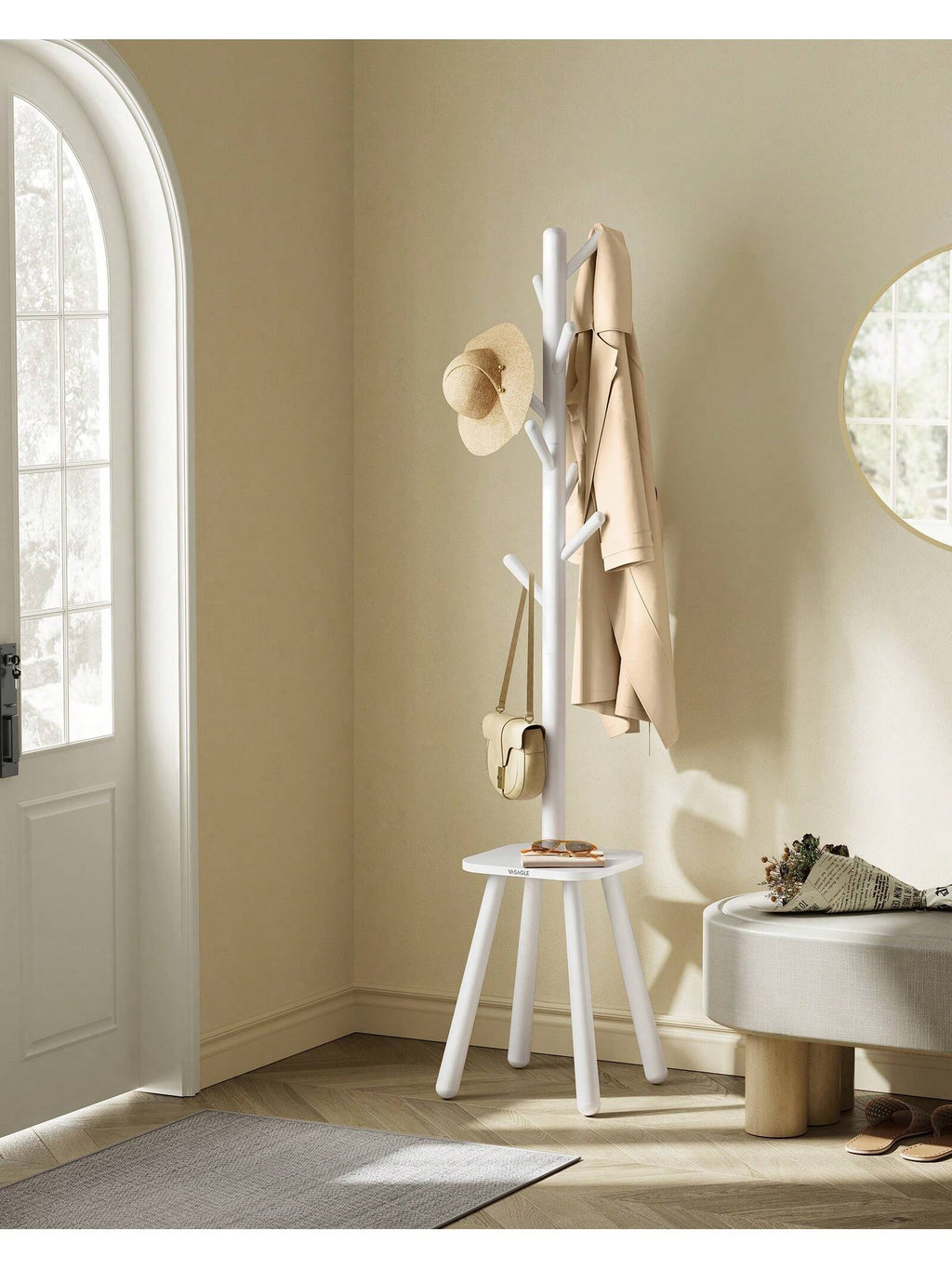 Free-Standing Coat Rack | 8 Hooks & Storage Shelf, 67.1" Hall Tree – MIRA
