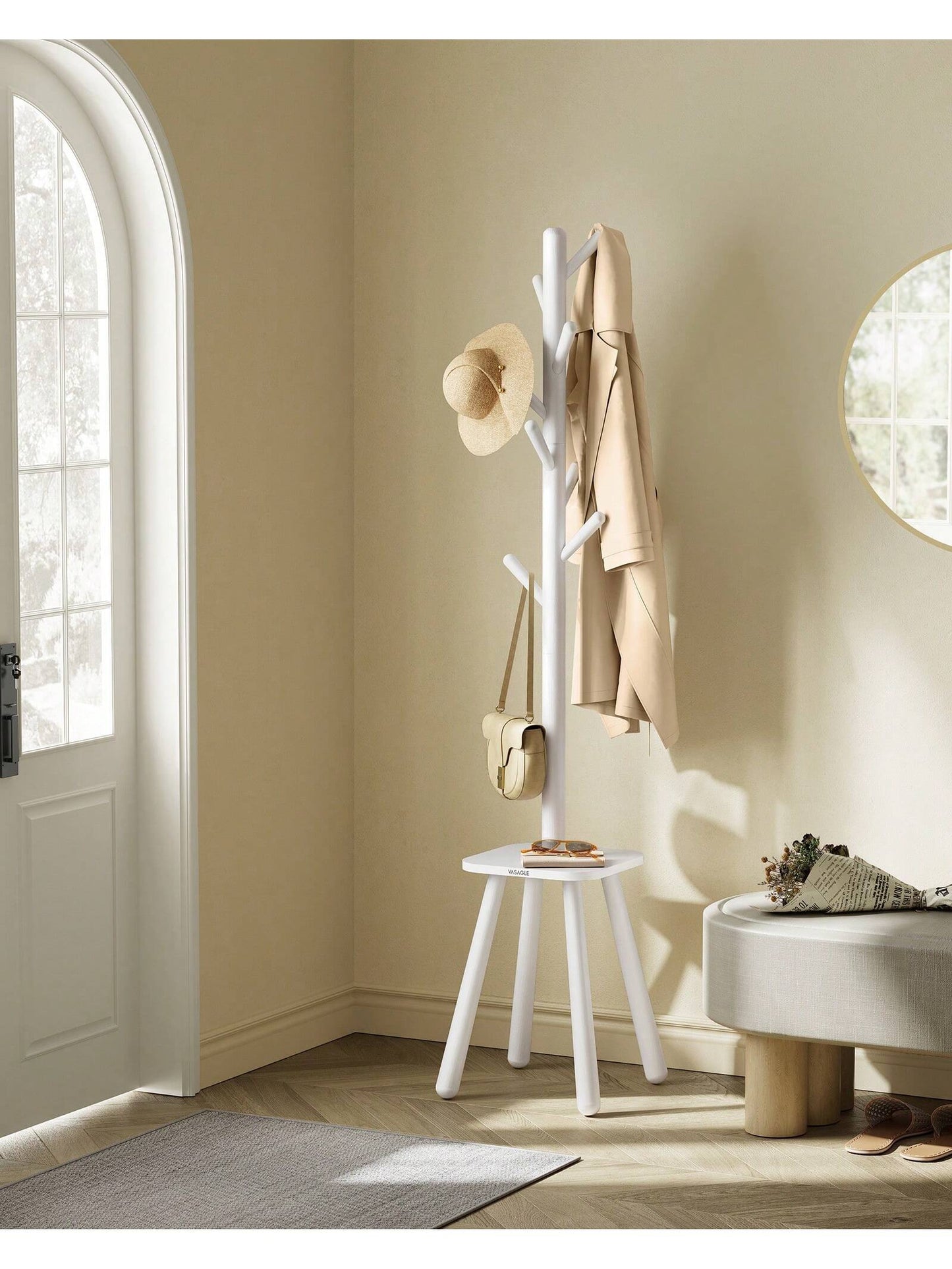 VASAGLE Coat Rack, Free Standing Coat Stand, Hall Coat Tree With 8 Hooks And Storage Shelf, 67.1 Inch Tall, For Coats, Hats, Bags, For Entryway, Hallway, Bedroom